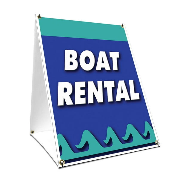 A-frame Sidewalk Boat Rental Sign With Graphics On Each Side | 18" X 24" Print Size