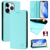 Allytechgroup Flip Wallet Case for iPhone 16 Pro, Compatible with MagSafe RFID Blocking PU Leather Shell with Credit Card Slot Shockproof Protective Back Cover for iPhone 16 Pro, Mint