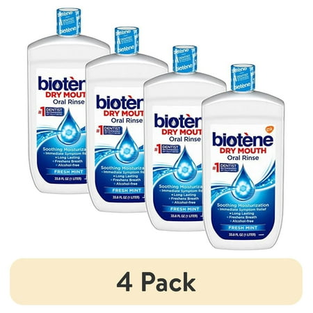 (4 pack) Biotene Oral Rinse Mouthwash for Dry Mouth, Breath Freshener and Dry Mouth Treatment, Fresh Mint - 33.8 fl oz