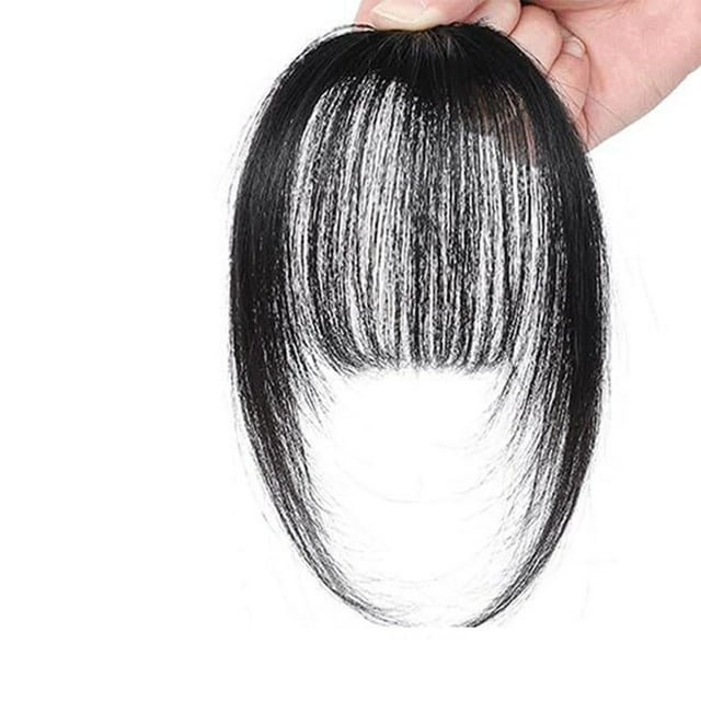 FSTDelivery Frange Clip-In Tous Vrais Cheveux Semi-Tissés Frange Marron avec Tempes Postiches pour Femmes Frange Courbée pour Usage Quotidien, Perruques pour Cheveux Humains Noir Blanc et Femmes Âgées