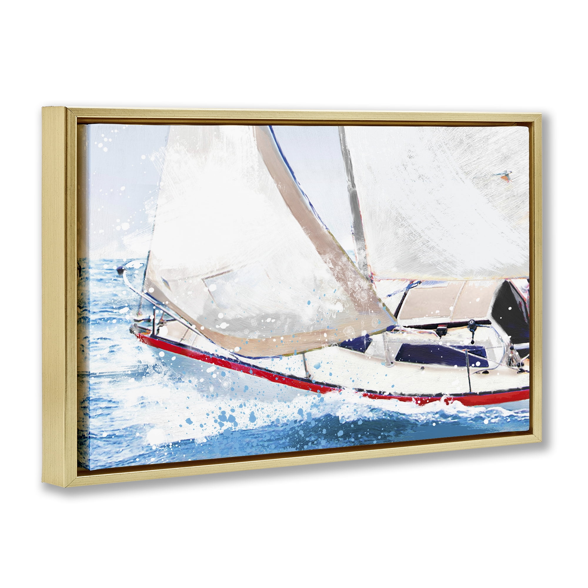Stupell Industries Sailboat Racing Through Blue Waves Gold Framed Floater Canvas Wall Art, design by Porter Hastings