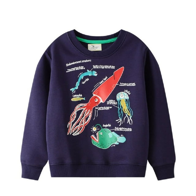Chandail à Col Rond en Coton pour Garçons, Hauts Dinosaures, Manches Longues pour Tout-Petits, 2-7T