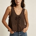 thumbnail image 2 of aohooy Lace Trim Tank Tops for Women Sleeveless Button Down Tie Front Loose Shirts Boho Summer Beach Vacation Crop Blouses 2026 Brown,S, 2 of 8