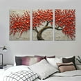 thumbnail image 3 of ONETECH - hand-painted Oil Painting On Canvas Texture Palette Knife Red Flowers Paintings Modern Home Decor Wall Art Painting Colorful 3D Flowers Tree Paintings  12''x16''X3 Panels, 3 of 4