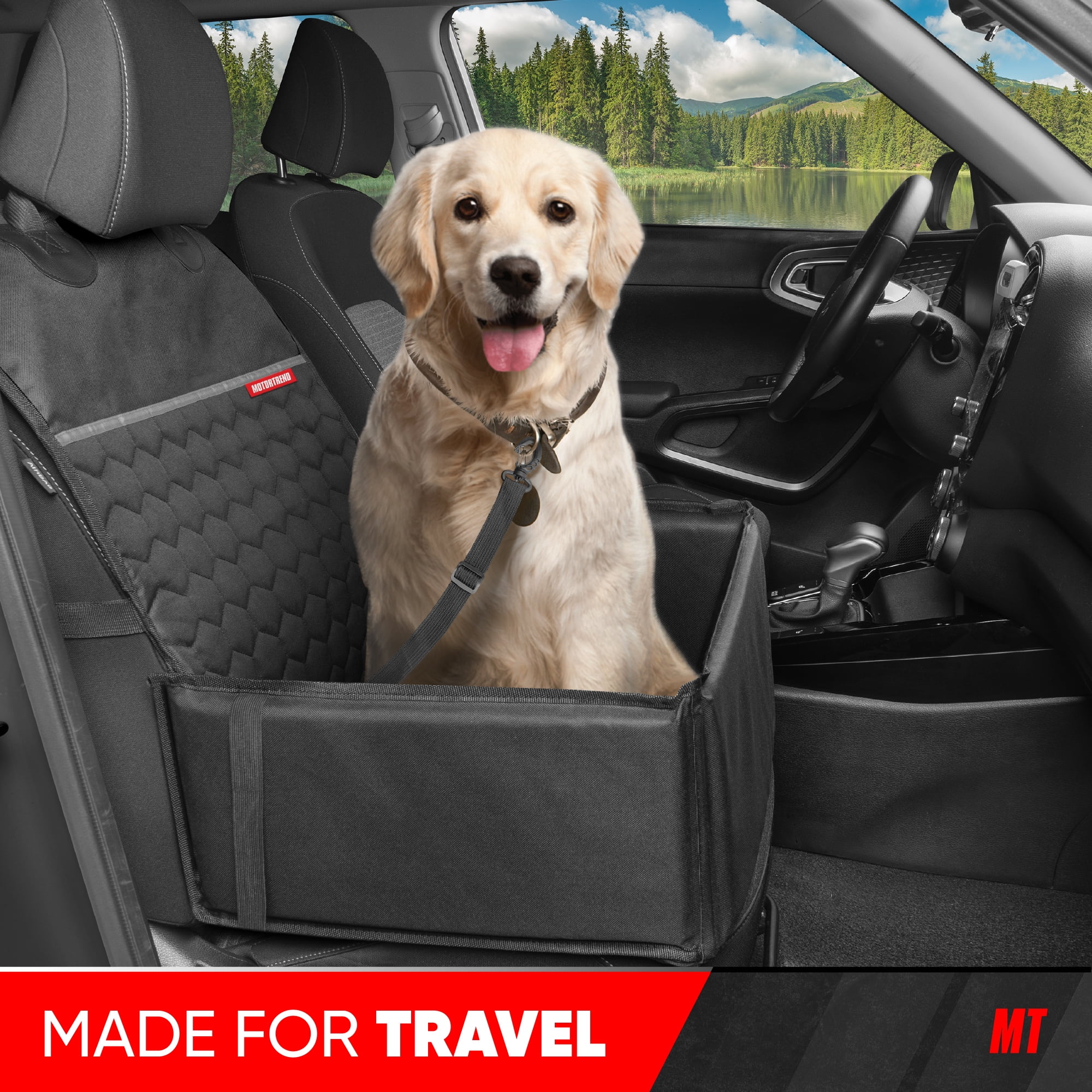 Motor Trend Waterproof Foldable 2-in-1 Dog Car Seat Booster Bucket Style Pet Car Protector for Small & Medium Dogs
