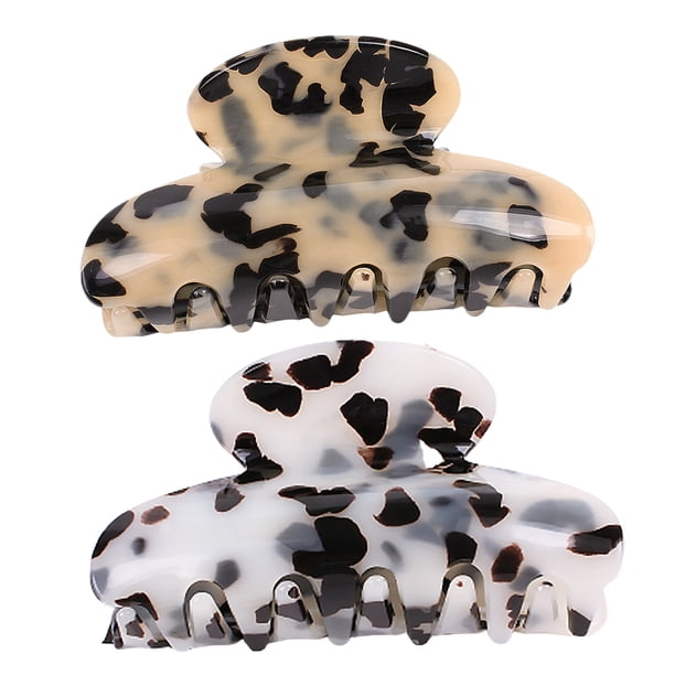 EeaseMX 2 pinzas para el pelo con diseño de mármol acrílico, estilo vintage, grandes, para niñas (beige y blanco)
