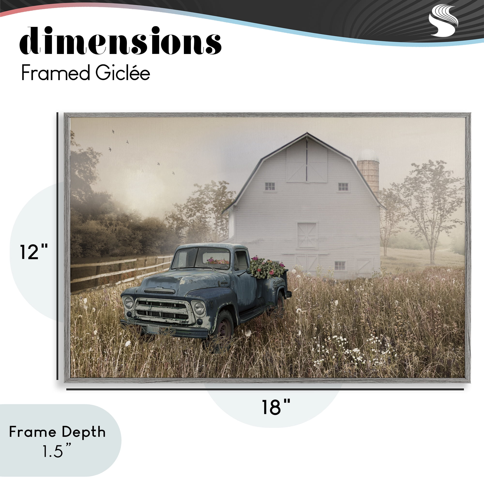 Stupell Industries Vintage Pickup in Wildflowers Gray Framed Giclee Art, design by Nan