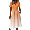 thumbnail image 5 of Minjewel Women's Gradient V-Neck Short Sleeve Ombre Shift Mini Dress - Summer Casual Beach Outfit, Loose Flowy Party Dress, Comfy Vacation Top,Saffron,2XL, 5 of 6