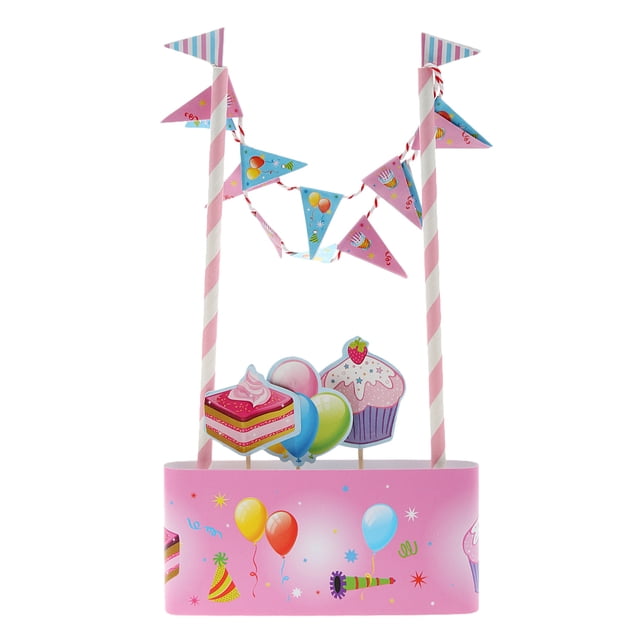 Cartoon Cake Topper Banner Flag De Cumpleaños Favores Decoración Baby Shower Kit - # 5 Helado rosa