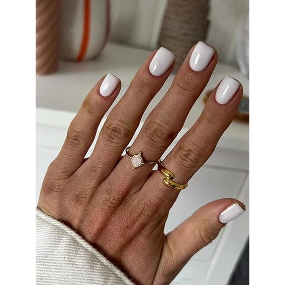 White Press on Nails Almond, Short Almond Fake Nails, Reusable Nail Kit with Nail Glue Adhesive Tabs Mini Nail File, Nails Press Ons 24Pcs Women Girl Gift