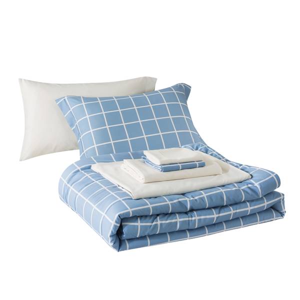 Mainstays Blue Checker Reversible 5-Piece Bed in a Bag Comforter Set with Sheets, Twin XL - image 2 of 9