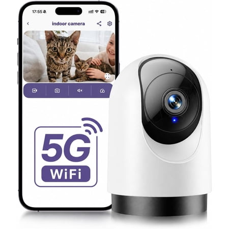 Indoor Security Camera 2K 360° Wi-Fi Baby Monitor & Pet Camera w/Motion Tracking 2-Way Audio Night Vision SD/Cloud Compatible with Alexa & Google Home 2.4/5GHz
