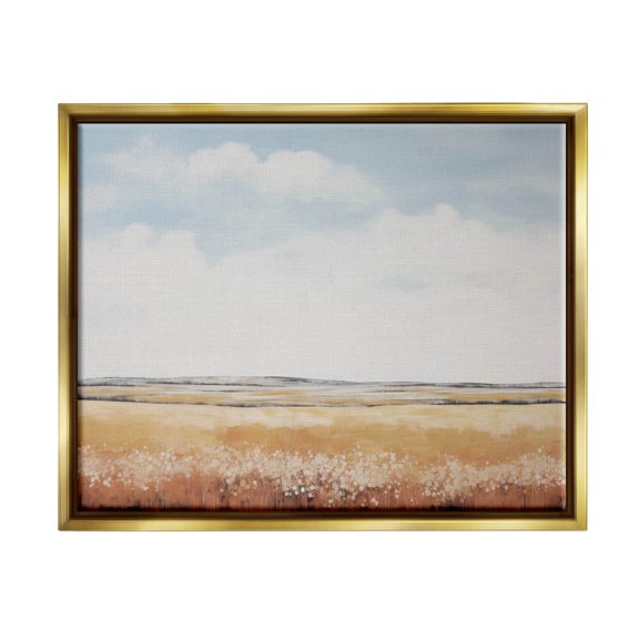 Stupell Industries Abstract Countryside View Landscape Painting Gold Floater Framed Canvas Art Print Wall Art, 21 x 17