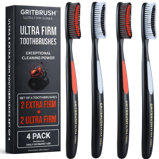 Cepillo de dientes JoyMax GRITBRUSH Ultra y Extra Firme, paquete de 4
