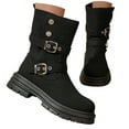 thumbnail image 1 of Rokment Women's Wide Mid Calf Platform Combat Boots Punk Fashion Casual Buckles Button Down Chunky Heel Riding Short Booties, 1 of 8