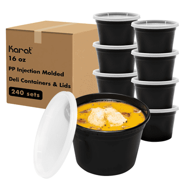 Karat 16 oz Black PP Injection Molded Round Deli Containers with Lids - 240 ct
