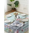 thumbnail image 3 of Easter Bunny Suqare Tablecloth - 60 x 60 Inch, Blue Easter Eggs Spring Floral Teal Wooden Waterproof & StainResistant Tablecloth, Washable Oil-proof Table Cover for Dining/Party/Wedding/Buffet, 3 of 9