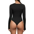 thumbnail image 3 of INSPIRE CHIC Women's Lace Square Neck Shapewear Bodysuit Long Sleeve Tummy Control Leotard Jumpsuit S Black, 3 of 5