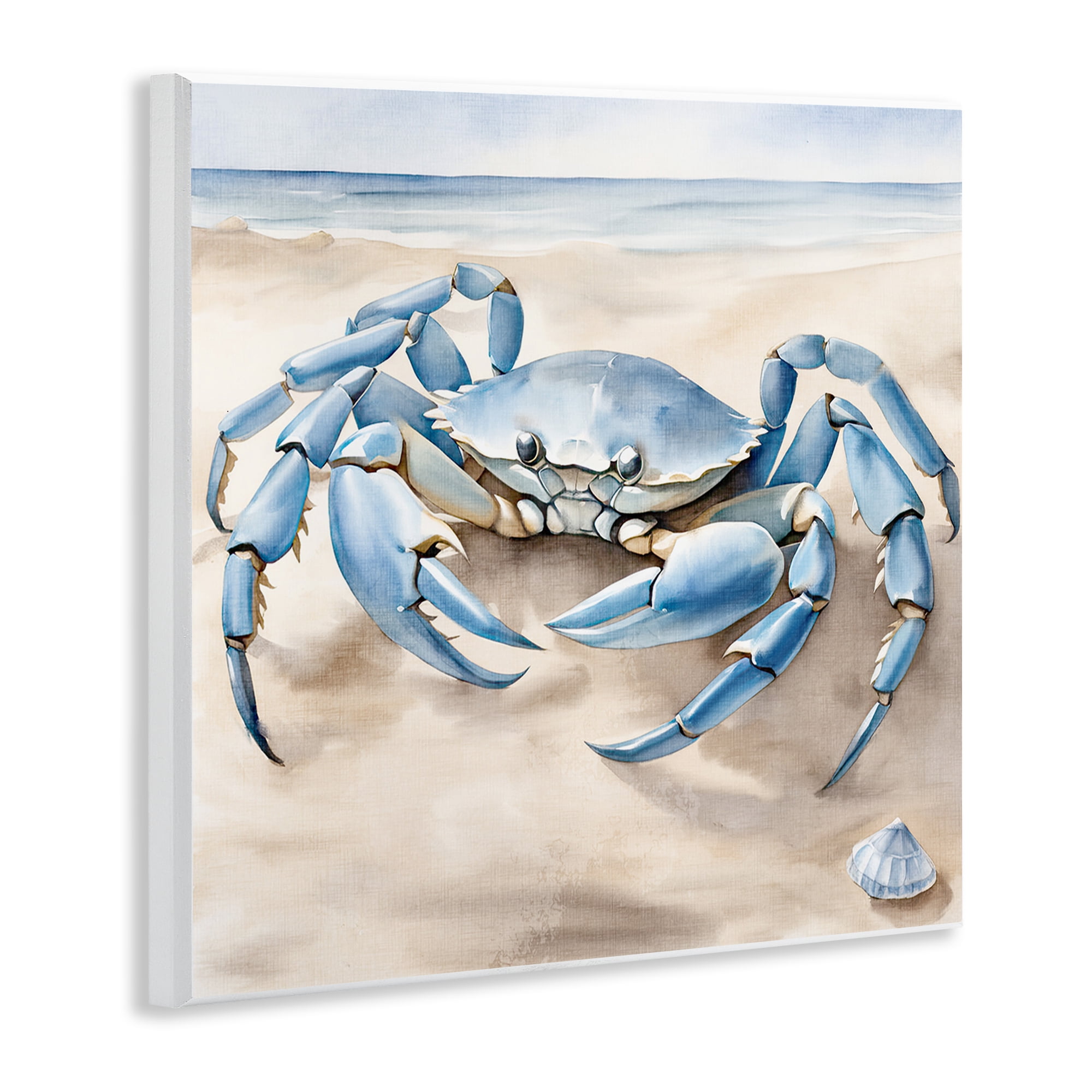 Stupell Industries Blue Crab on Beach Animals & Insects Painting Unframed Art Print Wall Art, 12 x 12