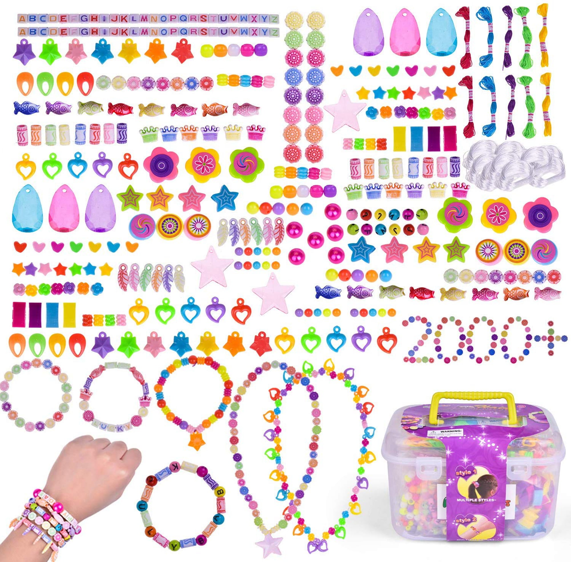 300-650pcs Mix Color Plastic Beads Set Kids Crafts w' Cord in Fruit-shape Case 