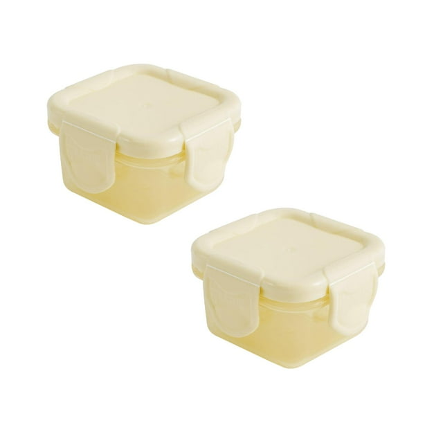 Oleegame 2PC Produce Storage Mini Plastic Food Storage Containers With Lids, Small Airtight Containers, Square School Lunch Containers For Children, Leftover Food Containers Yellow
