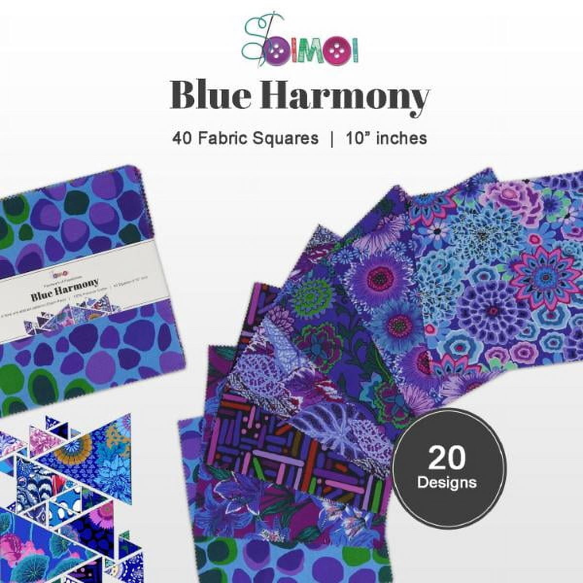 Soimoi 40 Pcs 10 x 10 inches Quilting Fabric Bundles Precut, DIY Cotton Fabric Squares, Printed Layer Cakes Patchwork Materials for Crafts Cloths Decor,Charm Squares for Quilts,Sewing - Blue Harmony