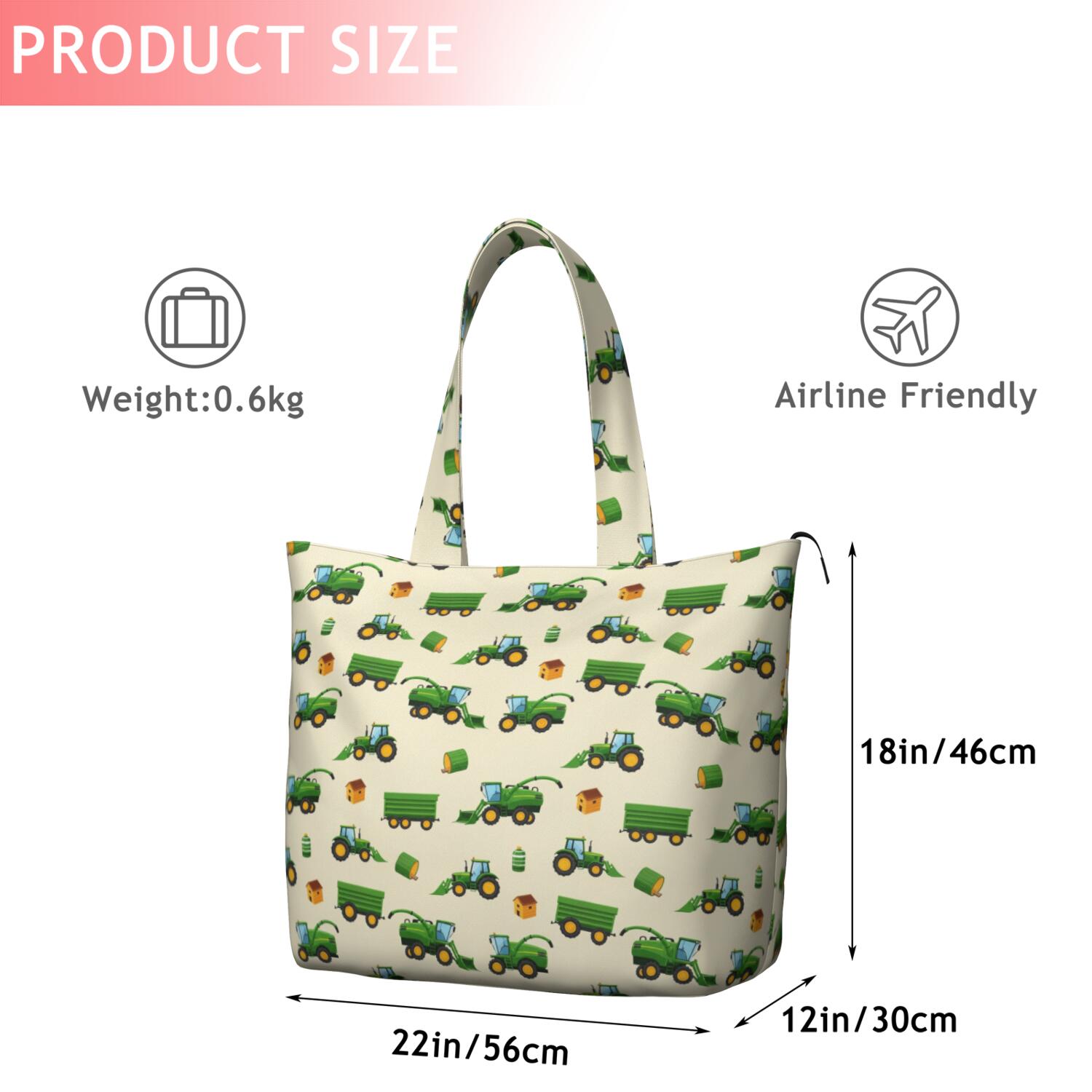 Cartoon Tractors Barns Beige Pattern Travel Tote Bags for Women Carry On,Large Weekender Bags for Women Travel,Multi Functional Duffle Bag for Work,Shopping,Sports