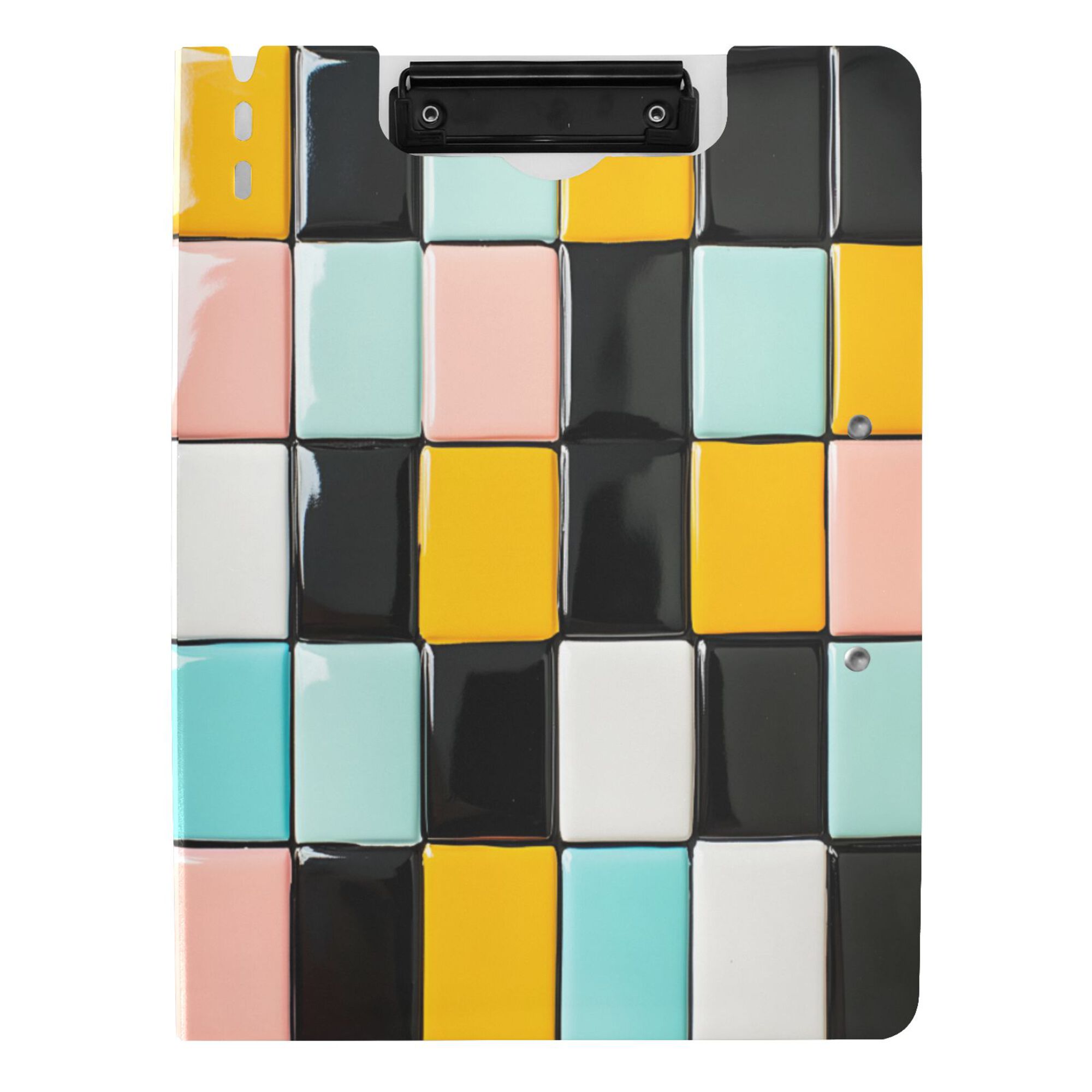FORMRS A4 Clipboard Folder with Pen Holder Horizontal Foldable School Office Binder, Yellow Checkered Pattern