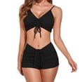 thumbnail image 1 of Bikini de dos piezas de moda para mujer, traje de baño sexy de color sólido con tiras pequeñas en las axilas y abertura para playa, color negro, 1 of 7