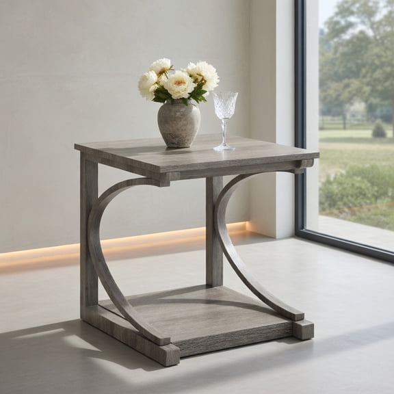 Demi Bonn C-shaped Sofa Side Table, 2-Tier Square End Table with Lower Shelf, Nightstand for Small Spaces, Living Room, Bedroom, Gray