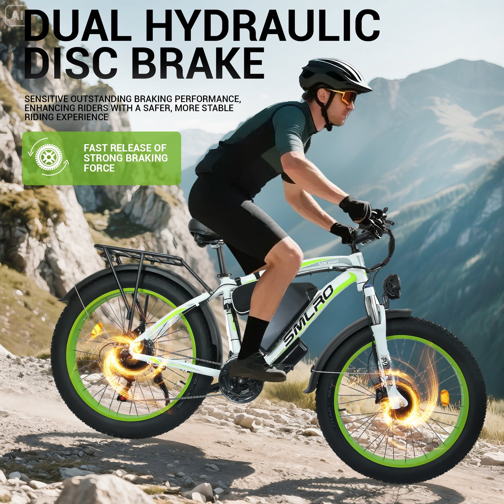 5000W Peak Dual Motor Electric Bike, 52V 30AH AWD 7 Speed 40MPH 26" Fat Tire Electric Mountain SNOW Dirt Bike for Adults