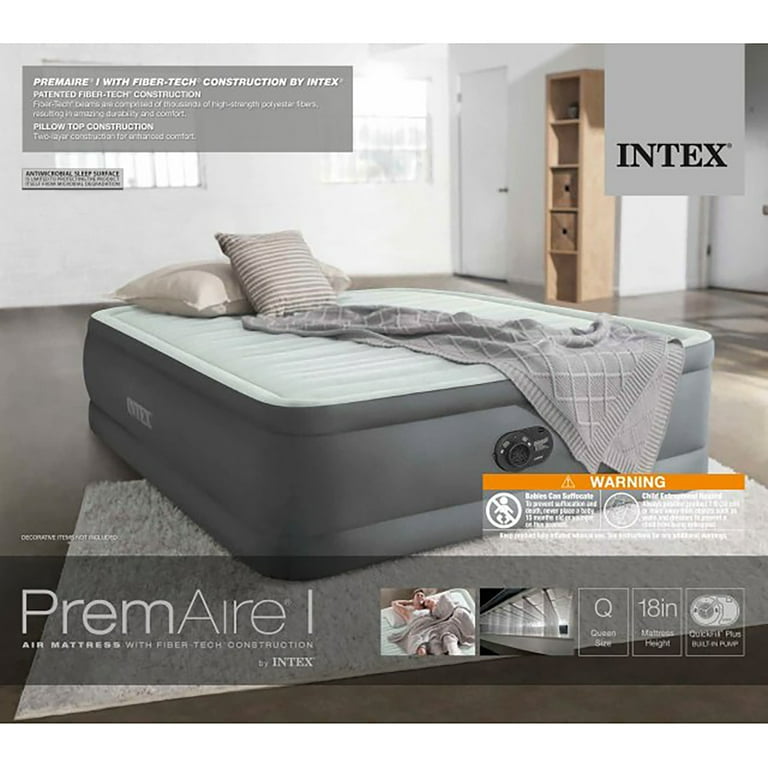 Intex Queen Size PremAire I Elevated Air Mattress with Fiber-Tech