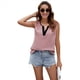 thumbnail image 2 of Camisetas Sin Mangas Plisadas para Mujer, Blusas Casuales Sin Mangas con Cuello en V, Camiseta Básica de Verano. Rosa L, 2 of 9