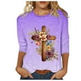 thumbnail image 1 of Blouse pour Femmes T-shirt Imprimé Col Rond de Pâques Manches 3/4 Col Rond Chandail, 1 of 1