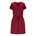 thumbnail image 3 of AUNVITO Women Casual Dress with Pockets Adjustable Waist Long Sleeve V-Neck Knee-Length Solid Cotton Dress for Everyday Comfort, 3 of 6