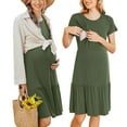 thumbnail image 4 of Youmylove Womens Nursing Dress Breastfeeding Casual Maternity Dresses Short Sleeve Ruffle Hem Swing Dresses 2 Pack Photoshoot Baby Shower Pregnancy Clothes, 4 of 9
