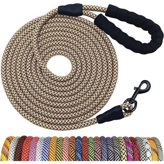 Eryueer Heavy Duty Rope Dog Leash, 6/8/10/15/20FT Long Dog Lead Nylon Pet Leash, Soft Padded Handle Thick Lead Leashes for Large Medium Dogs (Brown, 1/2" * 15')