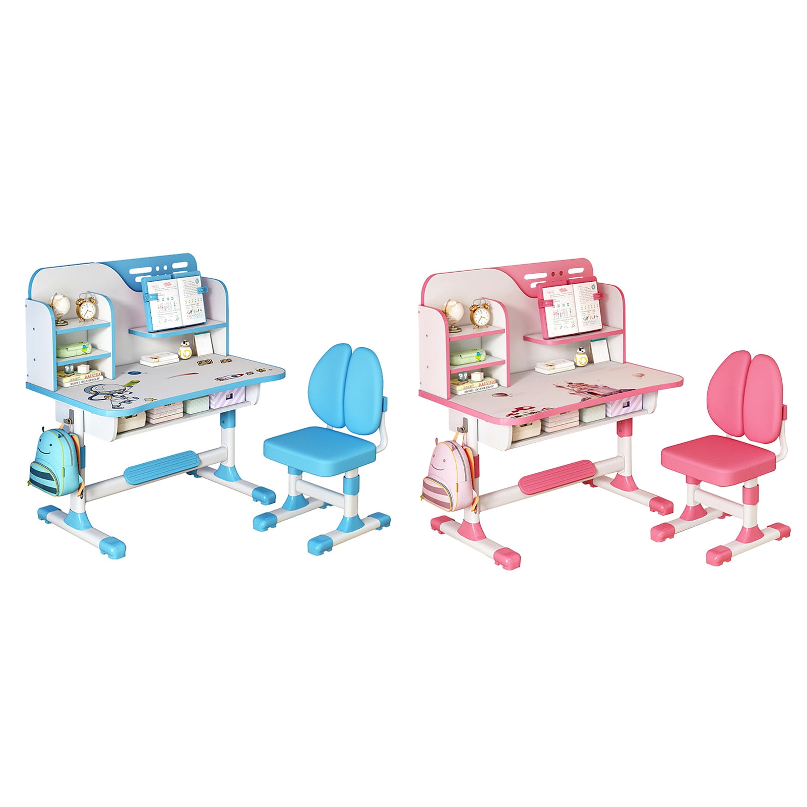 Jiledu Desks and Chair For Kid Age 8 12, 2Pcs/Set Premium Kids Study Desk Chair Set, Height Adjustable Children School Study Table Chair Set, Bookshelf and Drawer, Blue