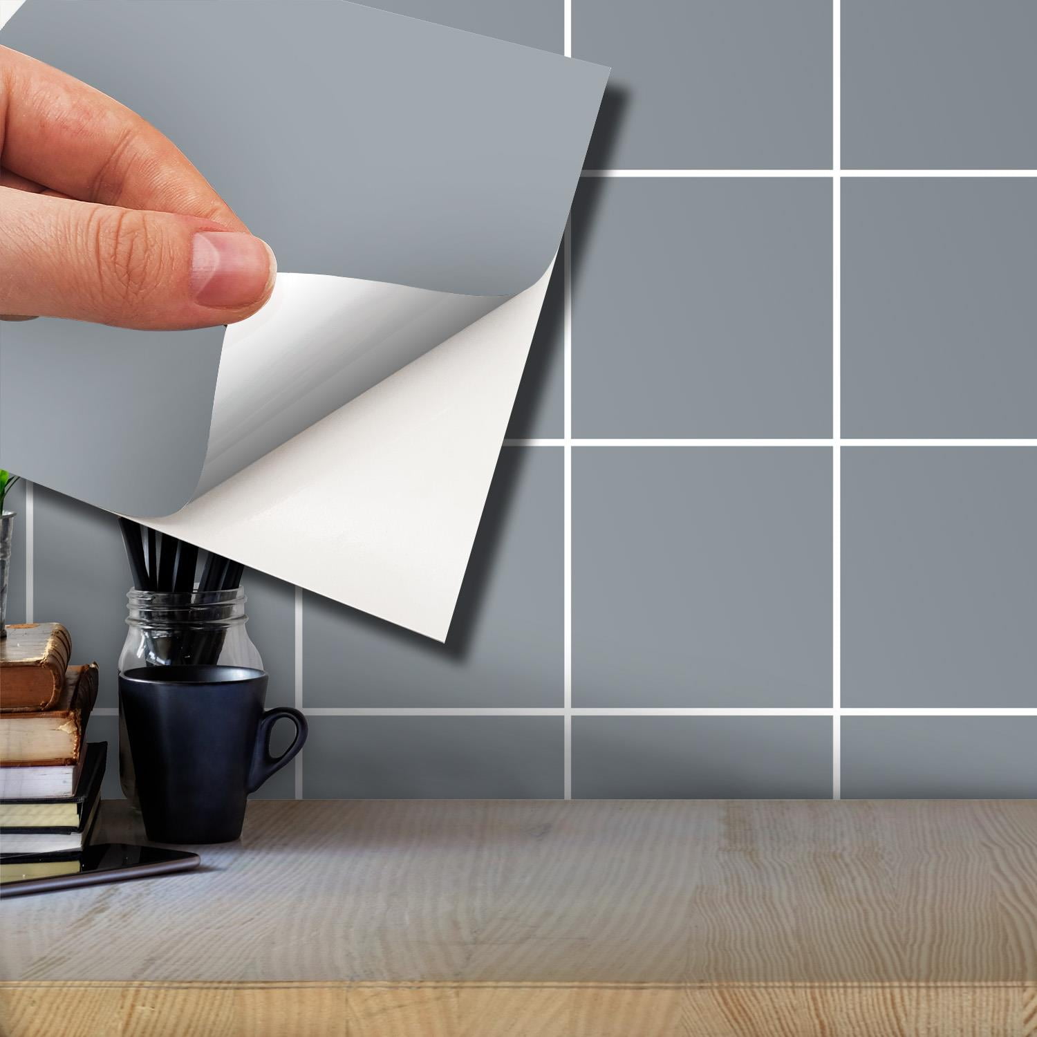 Walplus Peel and Stick Backsplash Colour Block Grey Wall Tile Decals 24