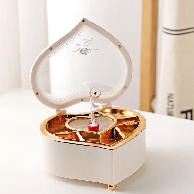 Joyero de viaje Musical con corazón blanco, bandeja organizadora, joyería de bailarina de baile, estuche pequeño, caja de memoria, regalos de cumpleaños para niña TUNC Sencillez
