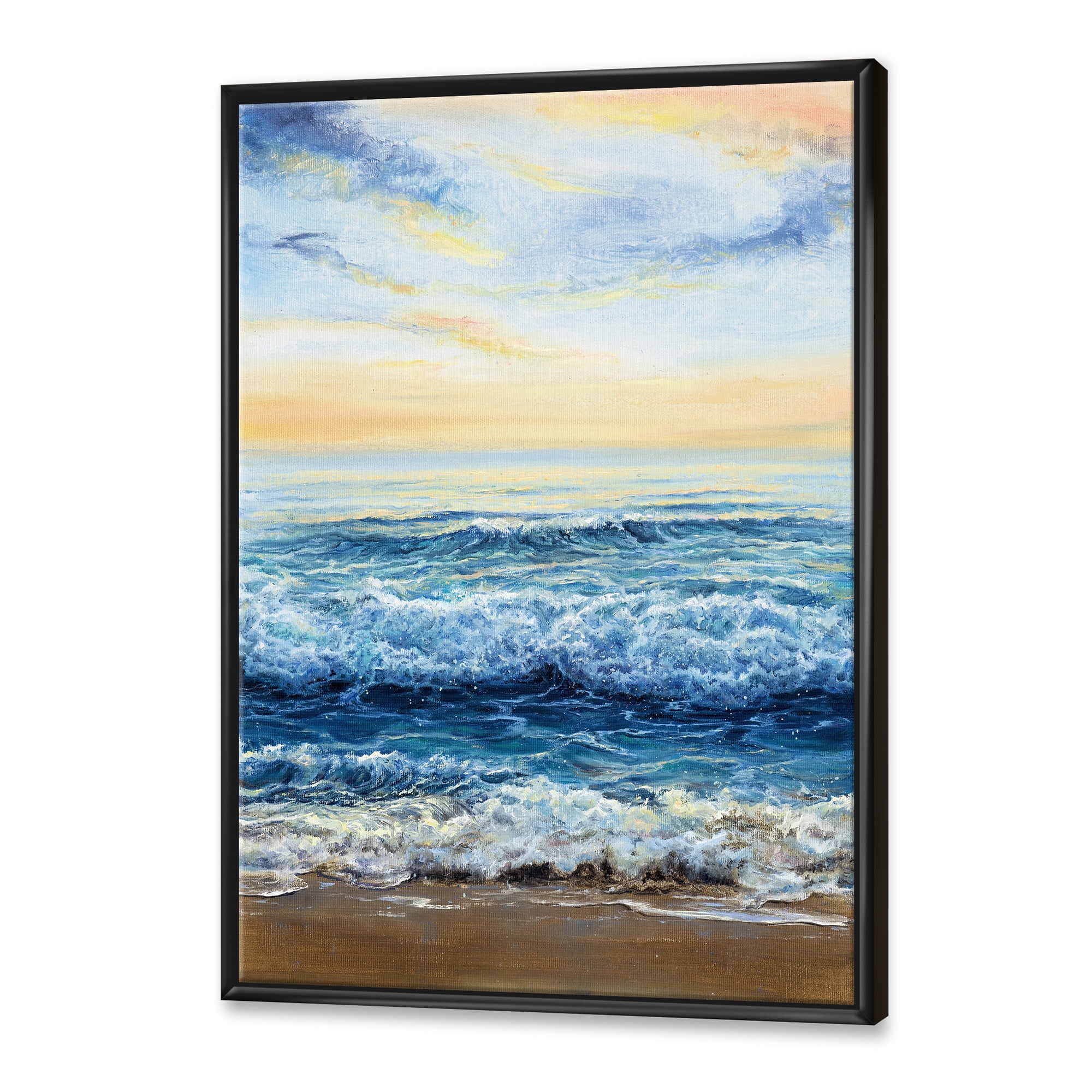 Designart 'Ocean Waves At Sunrise' Nautical & Coastal Framed Canvas Wall Art Print