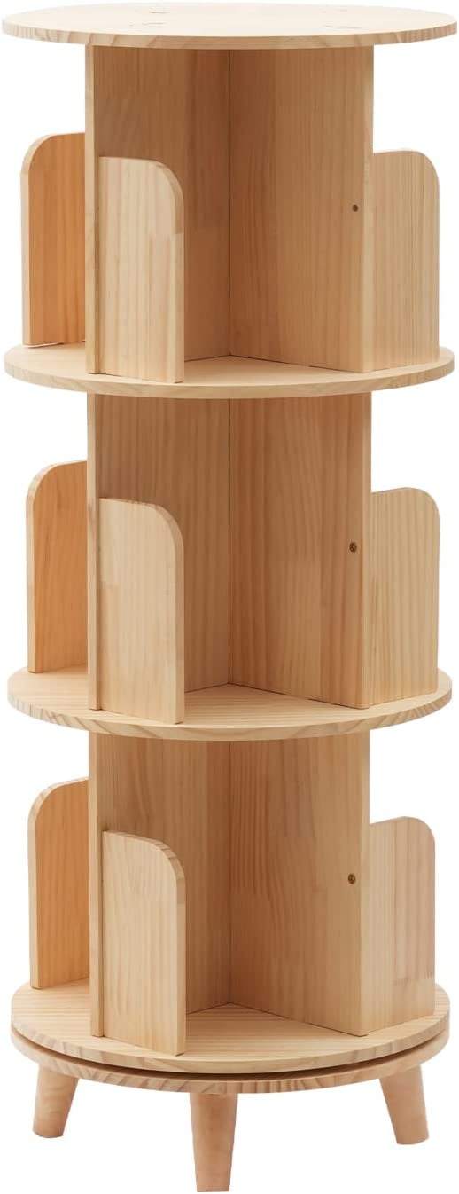 360 Degree Display Wooden Rotating Bookshelf W/4 Legs Floor Standing