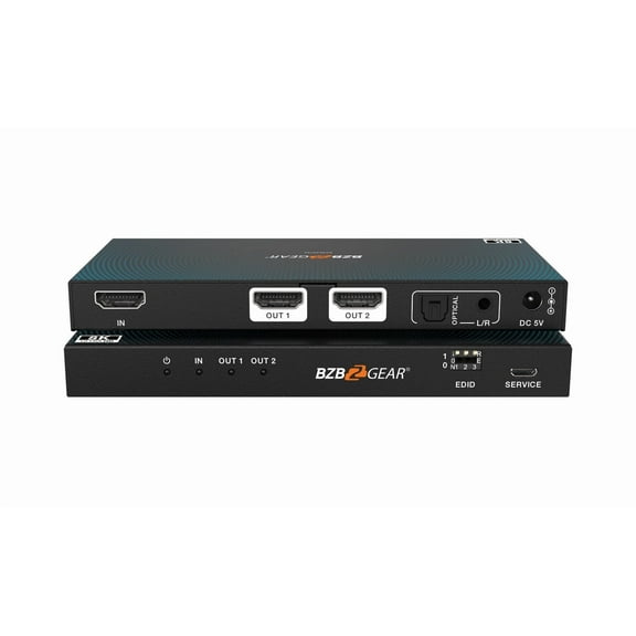 BZBGEAR 1x2 8K UHD HDMI 2.1 Splitter with Auto Downscaling/Audio De-Embedding (8K60/4K120 and VRR/FVA/ALLM Support)