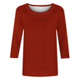 thumbnail image 5 of 3/4 Length Sleeve Womens Tops Fashion Solid Shirts Trendy Casual Crew Neck Blouses Summer Ladies Loose Comfy Tees Ladies Going Out Tops, 5 of 5