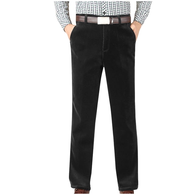 Pantalones largos para hombre, de color liso, rectos, de tubo, sin terciopelo añadido, de cintura alta, con cremallera y bolsillo, de pana, de poliéster.