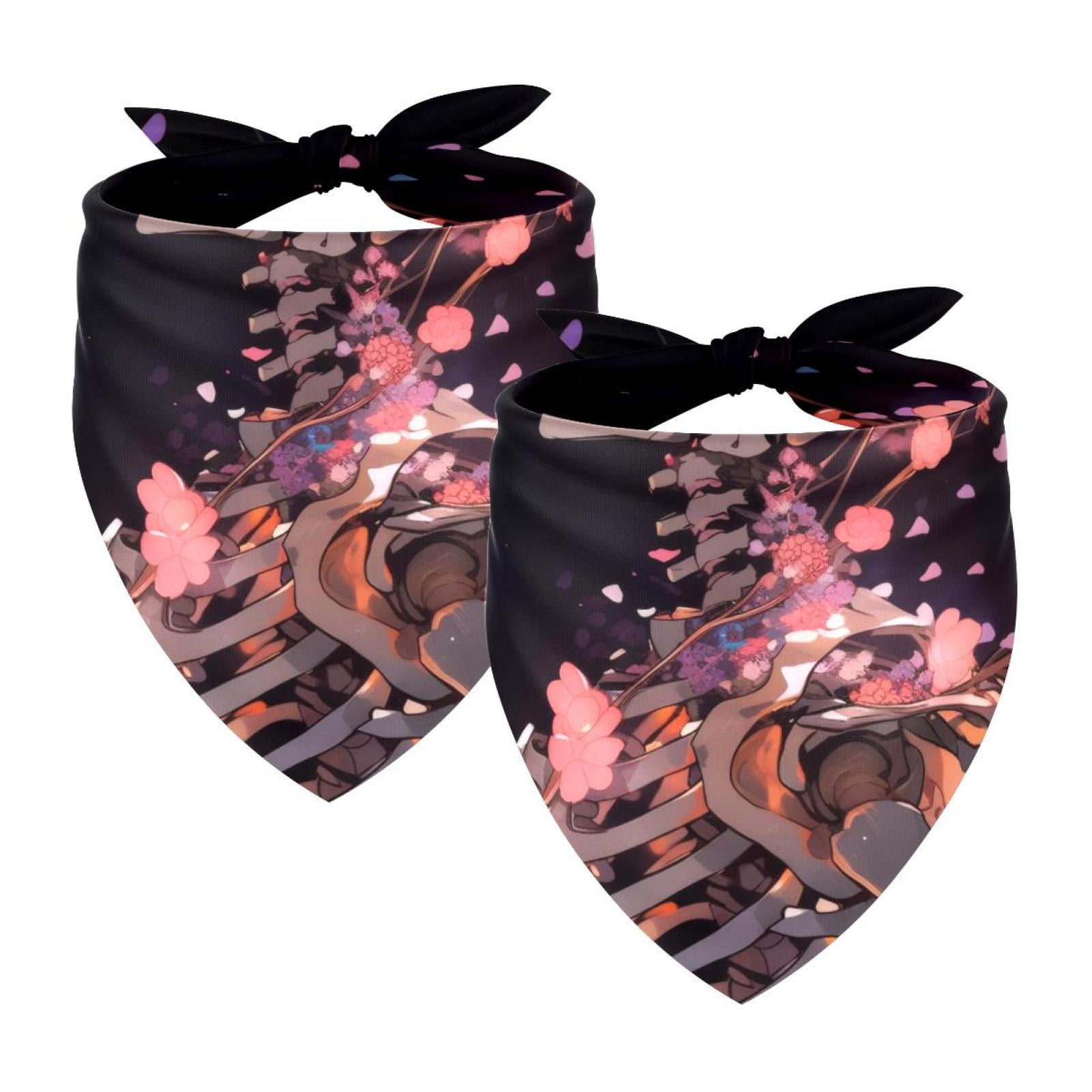 PhooArto Pink Flower Skeleton Dog Bandanas 2 Pack Soft Washable Pet Scarf Triangle for Large Dogs Puppies and Cats