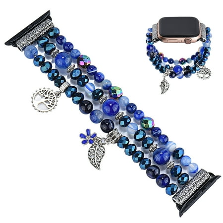 KeepMini Handmade Elastic Bead Bracelet Compatible with Apple Watch Band 42/44/45mm Replacement for iWatch Bands Series 7/6/5/4/3/2/1