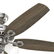 Hunter 52 inch Indoor Ceiling Fan with LED Lights - Ceiling Fan with Pull Chain, For Bedroom or Living Room, Standard Mount, No Remote, 5 Blades, Includes Bulbs - Builder 52729, Brushed Nickel