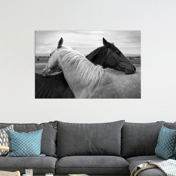 Stunning Black and White Horse Couple Canvas Wall Art Perfect for Wedding Decor or Personalized Baby Gift