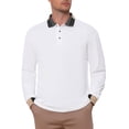 thumbnail image 5 of INSPIRE CHIC Men's Polo Shirt Long Sleeve Button Striped Collared Polo Shirts XL White, 5 of 6
